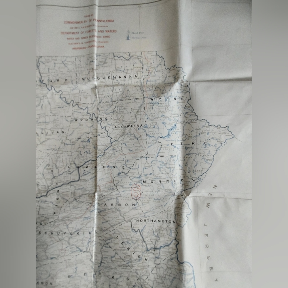 Antique 1930 Stream Map of Pennsylvania PA 35" x 57" Color Map Poster - Picture 7 of 9